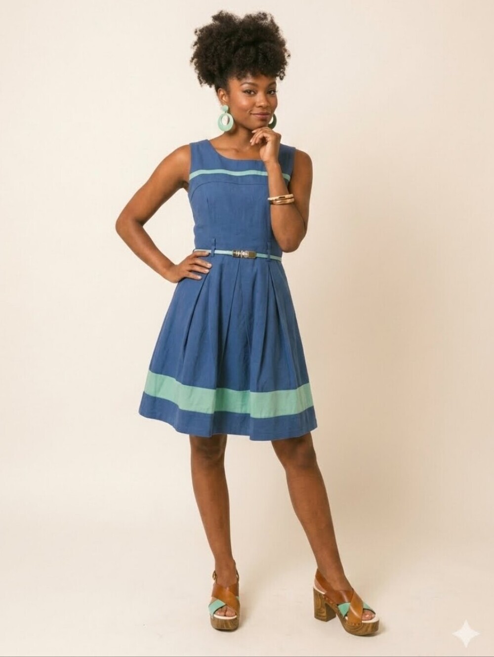 Modcloth Yumi Retro Colorblock Skater Dress With Bow Detail, VGUC, Size 6